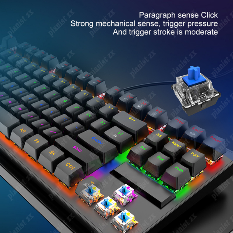電競筆記本電腦機械鍵盤 87 鍵 RGB 背光藍色紅色開關便攜式遊戲有線鍵盤韓語西班牙語鍵盤適用於台式機筆記本電腦