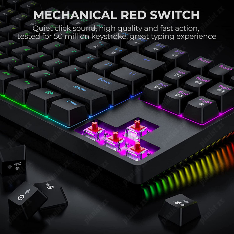 電競筆記本電腦機械鍵盤 87 鍵 RGB 背光藍色紅色開關便攜式遊戲有線鍵盤韓語西班牙語鍵盤適用於台式機筆記本電腦