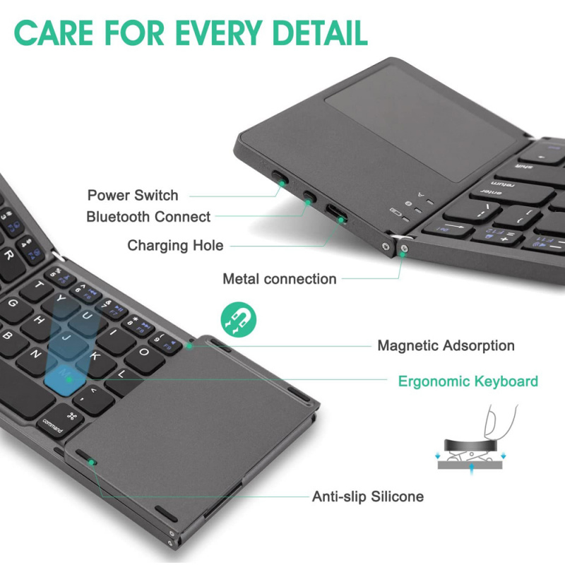 電競筆記本電腦新型便攜式可折疊無線藍牙鍵盤，帶觸摸板，適用於 Windows、Android、IOS、手機、平板電腦迷你鍵盤