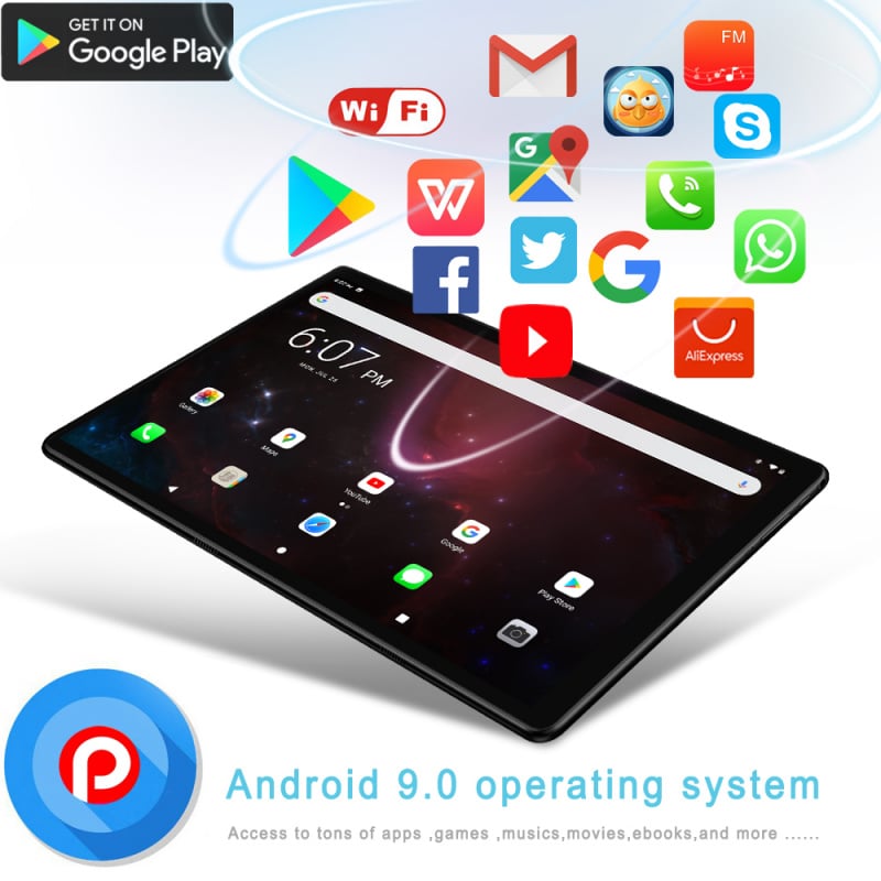 平板電腦New 10.1 Inch Tablets Android 9.0 Octa Core Phone Call Google Play 4GB RAM 64GB ROM Tablet Pc WiFi Bluetooth T