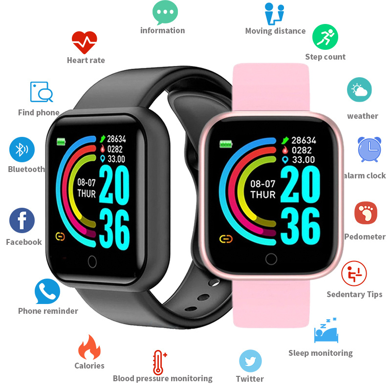 Y68 智能手錶 D20 男士健身心率追踪器 IP67 女士血壓計藍牙手錶適用於 IOS 安卓小米兒童