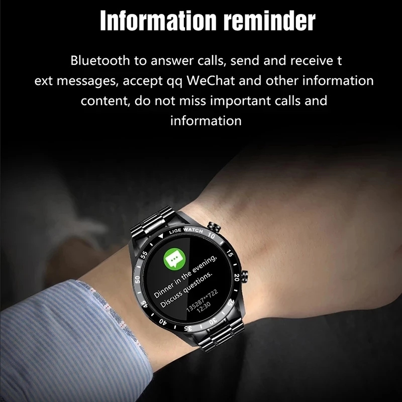 LIGE男士智能手錶藍牙通話心率血壓防水運動健身豪華智能手錶男適用於IOS安卓