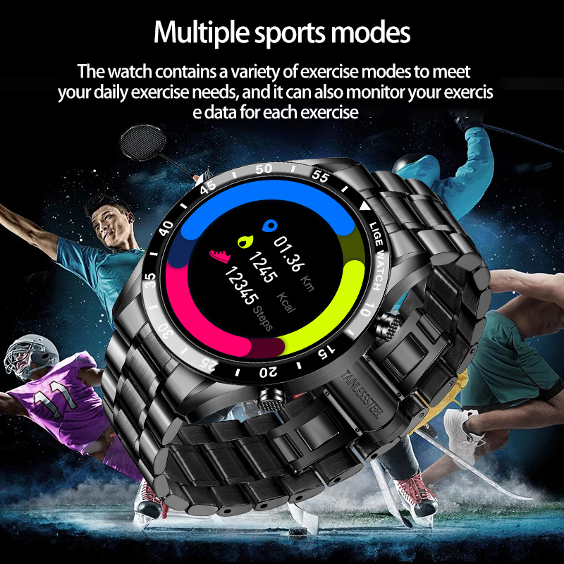 LIGE男士智能手錶藍牙通話心率血壓防水運動健身豪華智能手錶男適用於IOS安卓