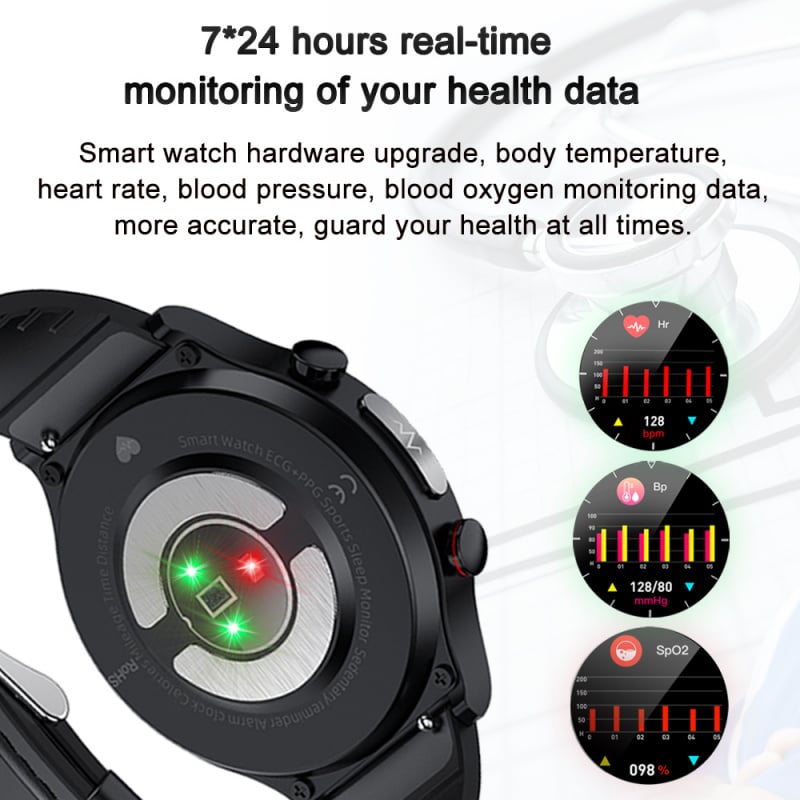 1.32 Inch ECG Men Smart Watch Ip68 Waterproof Wireless Charge Blood Oxygen Monitor for Android IOS Sport Fitness Smartwatch Men