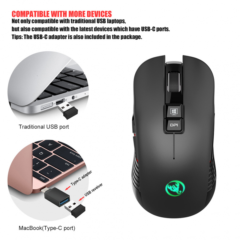 筆記本電腦SeenDa 2.4G USB-C Wireless Mouse Rechargeable Gaming Mouse 3600DPI 7 Button Type-c Mute Mice for Macbook La