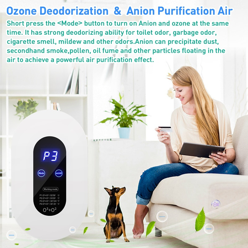 Cornmi智能負離子空氣淨化器臭氧發生器帶LED顯示屏220V除味空氣過濾器適用於家庭廚房廁所