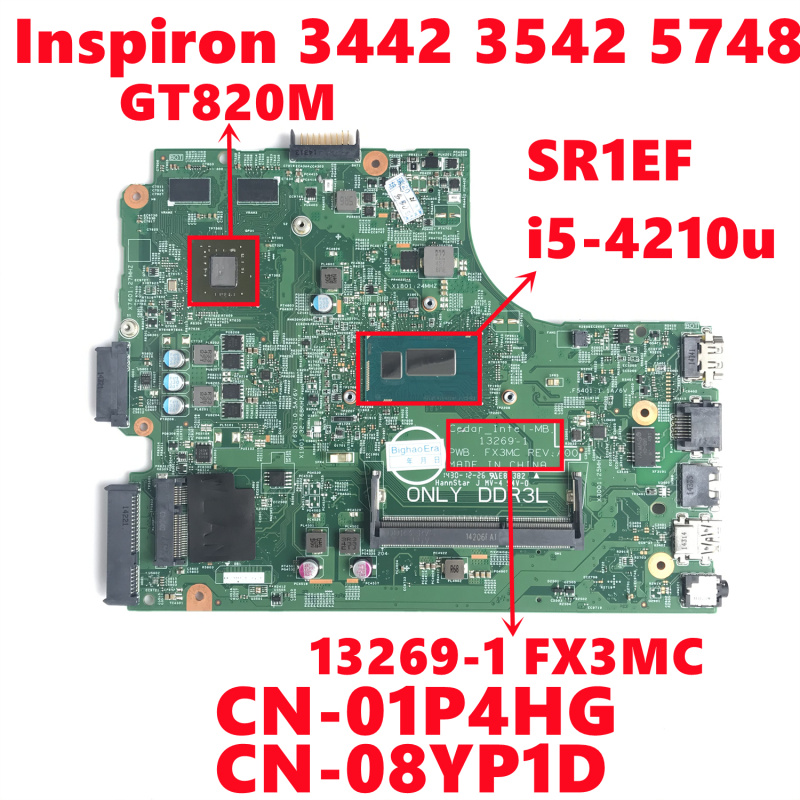 筆記本電腦CN-08YP1D 8YP1D CN-01P4HG 1P4HG 適用於戴爾 Inspiron 3442 3542 5748 筆記本電腦主板 13269-1 帶 I5-4210U N15V-GM-S-A2 全面測試
