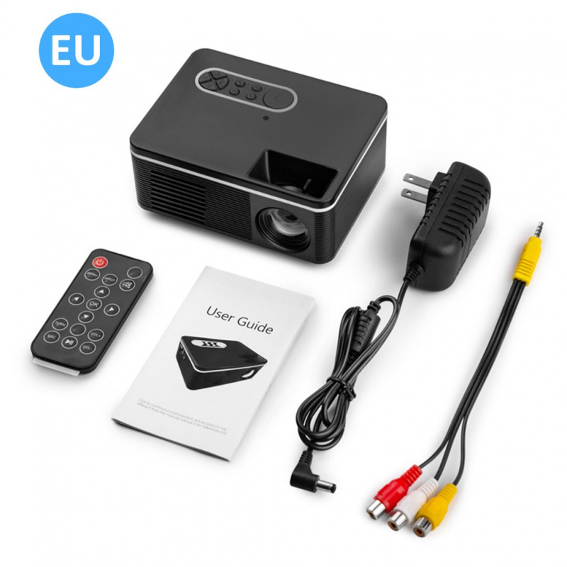投影機EU Small Mini Projector Home LED Portable Mini Projector High Definition 1080P Projector Media Player Built-in Speakers