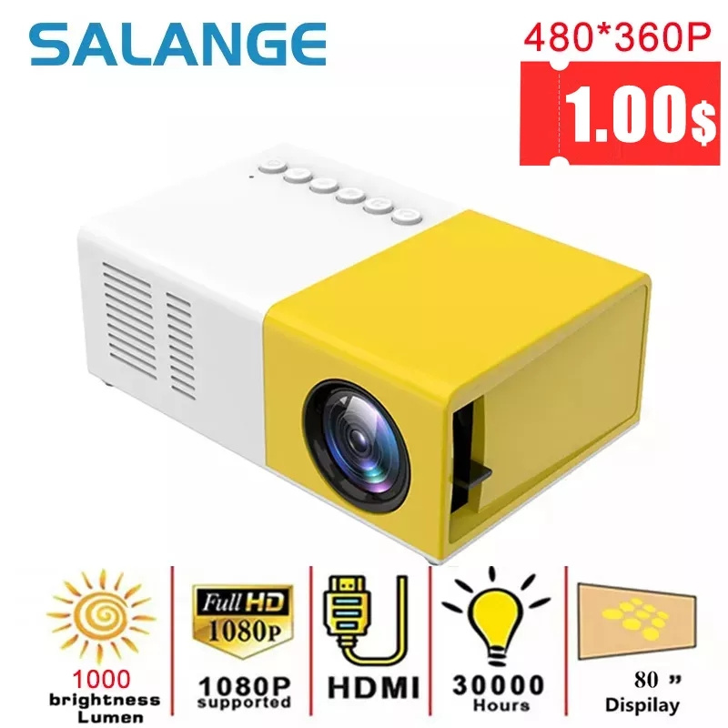 投影機Salange J9 Pro Projector 1000 lumens 480x360 Pixels 3.5mm Audio HDMI USB Mini LED Projector Home Media Pl