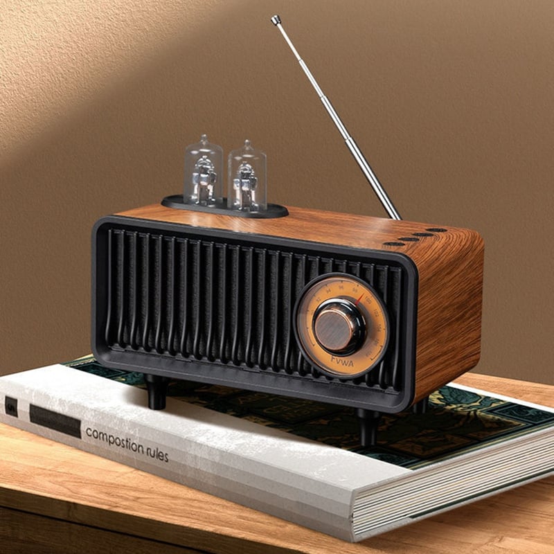 木質復古收音機無線藍牙音箱低音炮音樂播放器帶LED燈支持免提TF卡U盤
