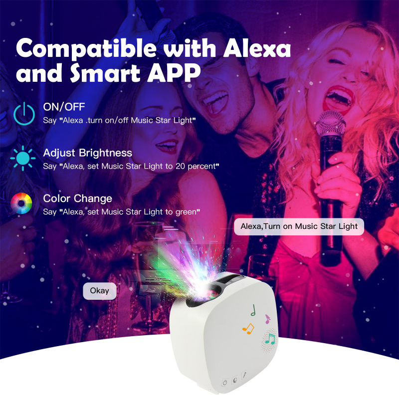 投影機Wifi Smart Star Projector Space Galaxy Projector Starry Sky Moon Night Light Bluetooth Music Player App Control Alexa Google