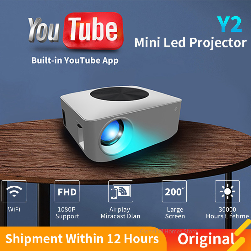 投影機Global Version Y2 Mini Projector LED Portable Video Wifi Theater Phone Lcd Full Hd Youtube Cinama Projector For Home Of
