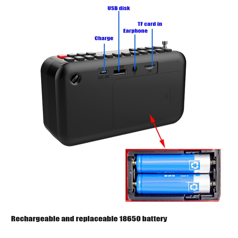迷你高保真藍牙 5.0 揚聲器 FM 收音機 TF USB 播放器免提通話功能支持 3.5 毫米耳機和兩節電池