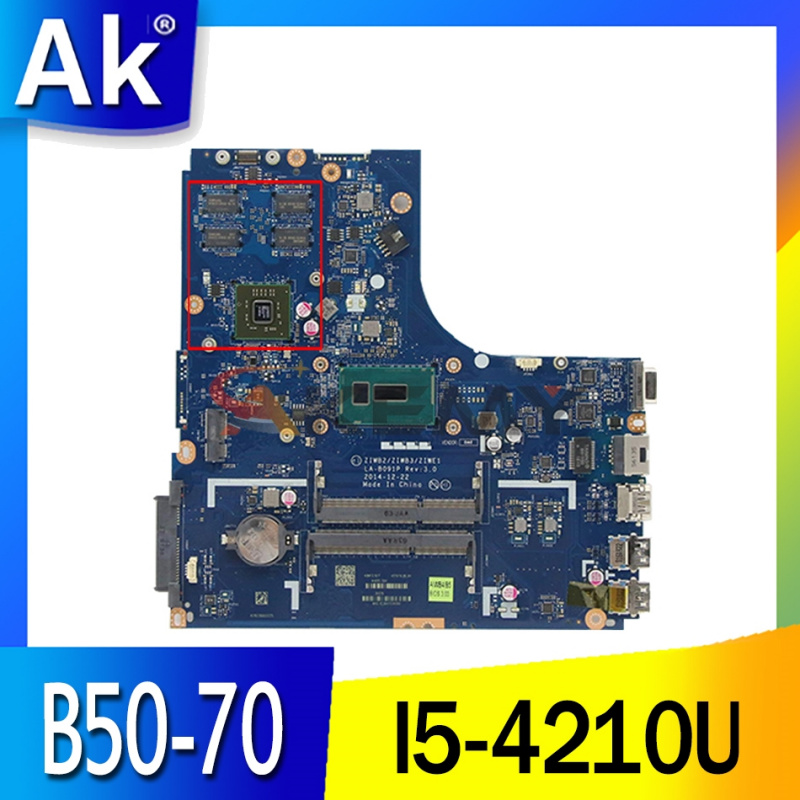 筆記本電腦KEFU ZIWB2 ZIWB3 ZIWE1 LA-B091P I5-4210 Fit for Lenovo B50-70 Laptop Motherboard I5-4210U DDR3 USB3.0 Rev 1.0 fully tested