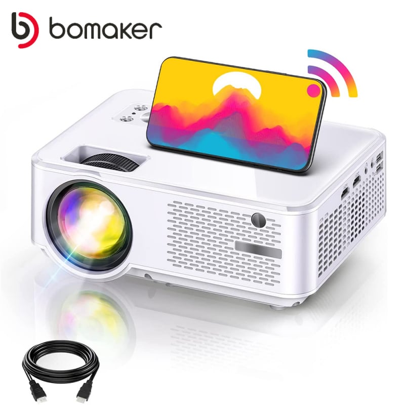 投影機BOMAKER LED WiFi 投影儀安卓全高清 1080P 支持 300 英寸大屏幕戶外電影投影儀便攜式迷你投影儀