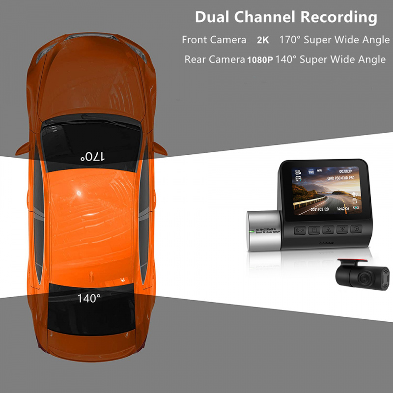 GPSXYZCAM 2K 4K Dual Dash Camera 2.0 Inch LCD WiFi Car DVR 24H Parking Support GPS Track 1080P Rear Cam 170° FOV Auto Recorder