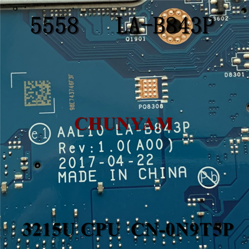 筆記本電腦全新 LA-B843P 適用於戴爾 INSPIRON 5458 5558 5758 筆記本電腦主板 celeron3215U CN-0N9T5P N9T5P 主板 100% 測試