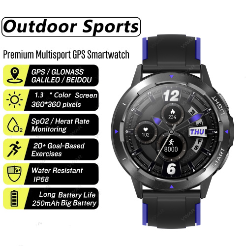 VWAR 2022 Sports Smart Watch Men GPS Position Compass Blood Oxygen IP68 Waterproof Tactical Smartwatch for Samsung iPhone Phone