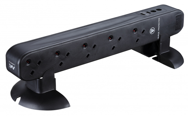 Masterplug   SRGU102B   2米防雷拖板 2位 USB 2.1A 及 10位x13A 可直立或水平擺放 黑色 獨特設計 節省儲存空間 香港獨家代理