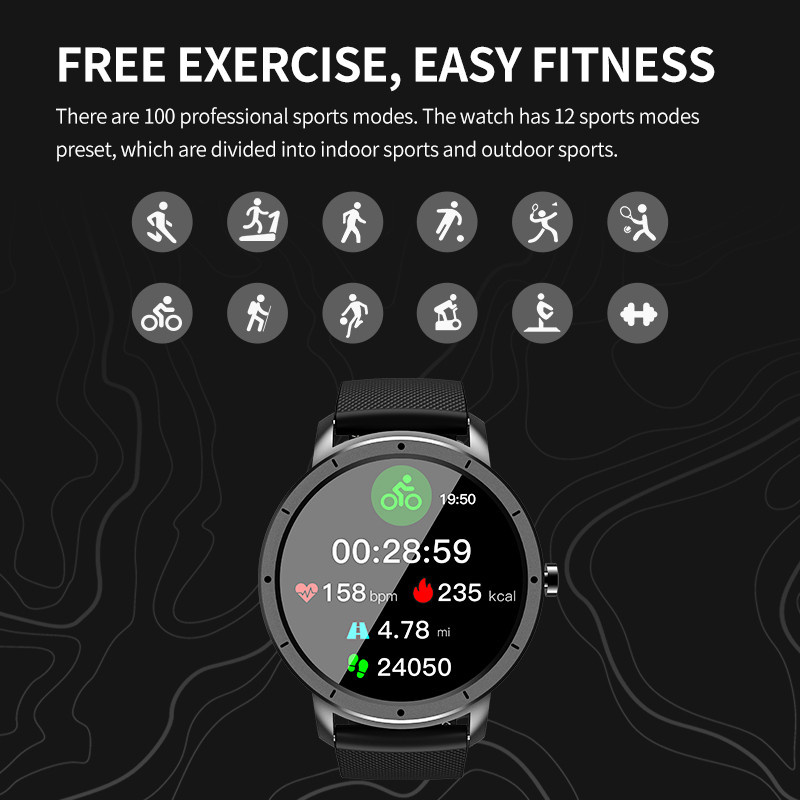HW21 Smart Watch of Men 1.28 Icnh Round Touch Screen Fitness Tracker Sport Heart Rate Blood Oxygen Sleep Monitor for Android IOS