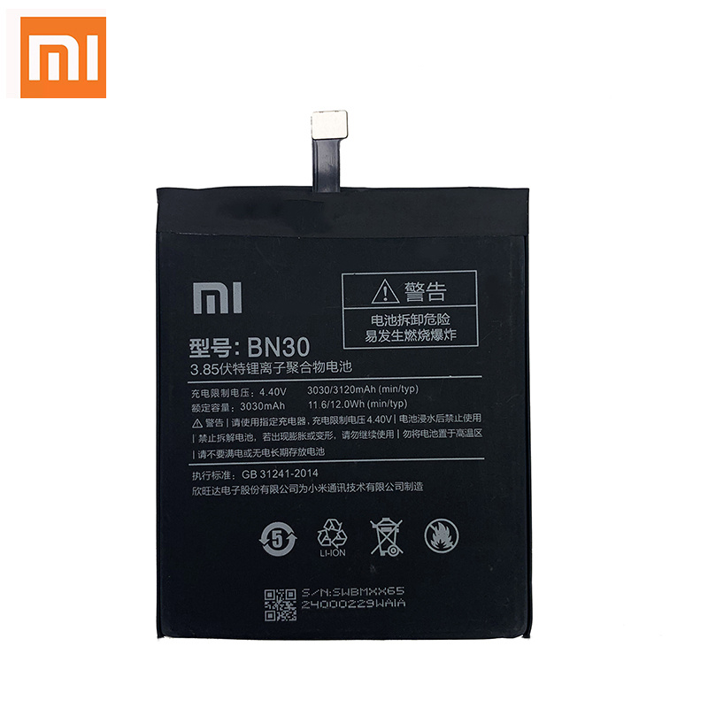 手機電池100% 原裝小米 BN30 3120mAh 電池適用於小米 Redmi 4A Mi4A M4A 高品質手機更換電池