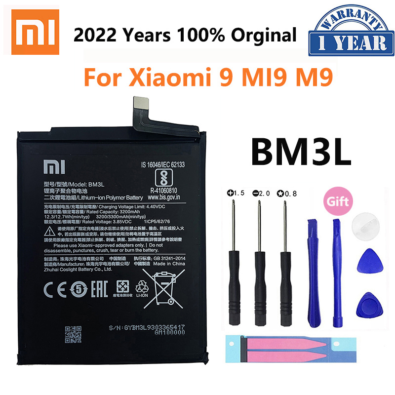 手機電池小米 100% 原裝替換電池適用於小米 9 MI9 M9 MI 9 Xiaomi9 BM3L 正品手機 3300mAh 替換電池
