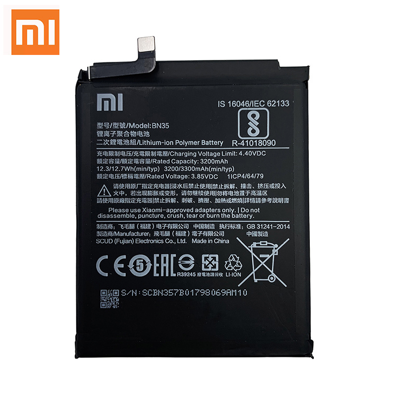 手機電池小米原裝手機電池 BN35 適用於小米 Redmi 5 Redmi5 紅色 mi5 高品質 3300mAh 手機更換電池