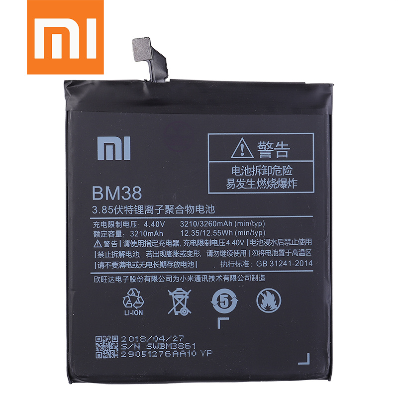 手機電池小米 100% 原裝 BM38 3260mAh 電池適用於小米 4S Mi 4S Mi4S BM38 高品質手機更換電池