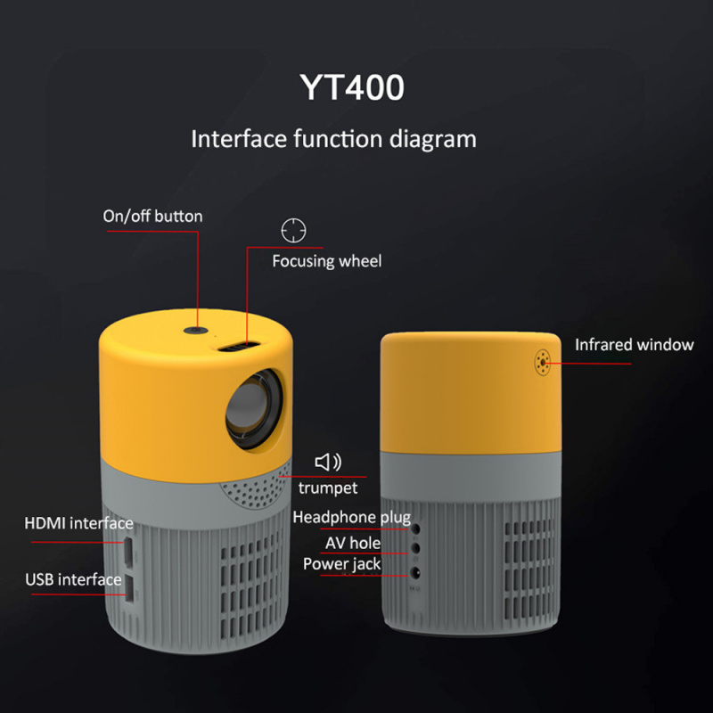投影機VCHIP YT400 投影儀迷你投影儀家庭影院家庭投影儀 1080P WiFi 便攜式媒體播放器 проектор