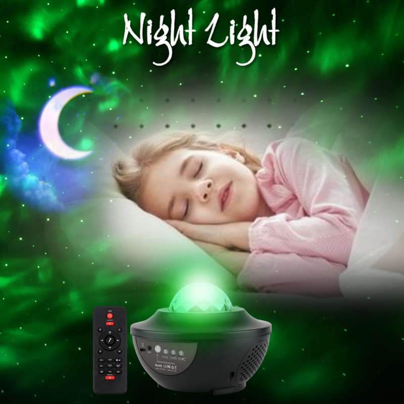 投影機LED 星燈投影儀旋轉夜燈音樂播放器帶藍牙遙控器，用於派對室裝飾
