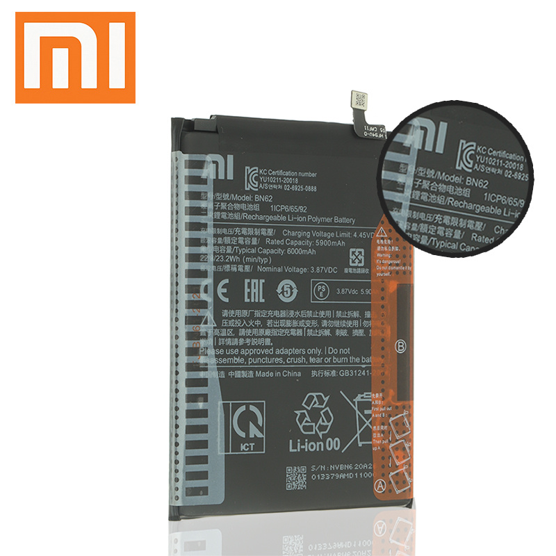 手機電池100% 原裝小米 BN62 6000mAh 手機電池適用於小米 POCO M3 Redmi Note 9 4G 9T 更換電池 Bateria + 工具