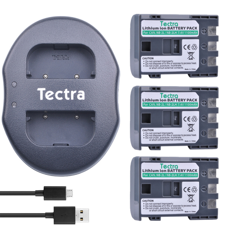 Tectra 3 件 NB-2L NB-2LH NB 2L NB 2LH 可充電鋰離子電池 + USB 雙充電器適用於佳能 350D 400D G7 G9 S30 S40