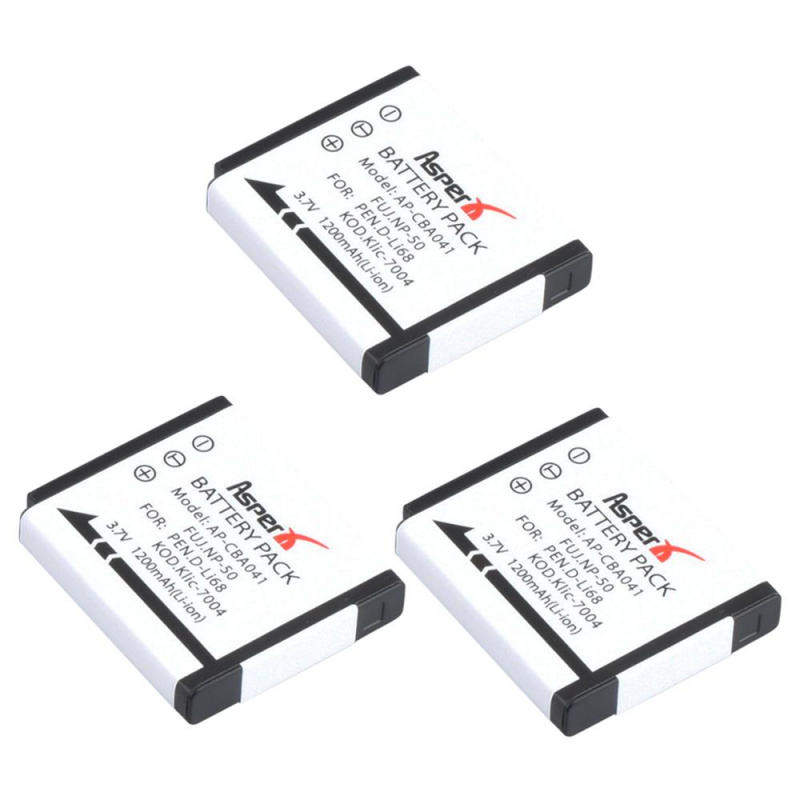AsperX 3Pc NPF50 鋰離子電池 NP-50 NP50 相機電池 + USB 充電器 適用於 FUJIFILM 適用於賓得 D-Li68 適用於柯達 KLIC-7004 K7004