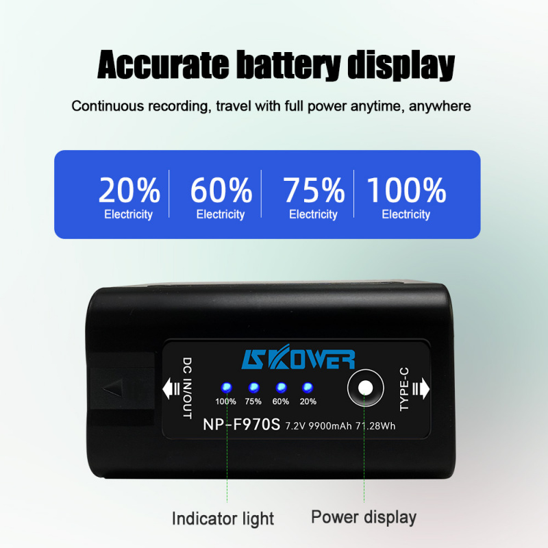 C 型 PD 快速充電輸出 9900mAh NP-F970 NP-F980 F960 電池帶 LED 電源指示燈 適用於 Sony NP F960 F550 F570 F750 F975