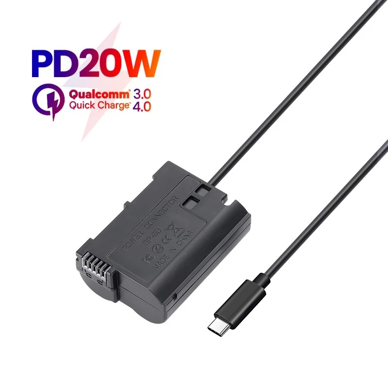 適用於尼康 D7000 D7100 D7200 D750 D800E D810A Z5 Z6 Z7 II 相機充電器的 USB C TO EN-EL15 假電池直流電源交流適配器