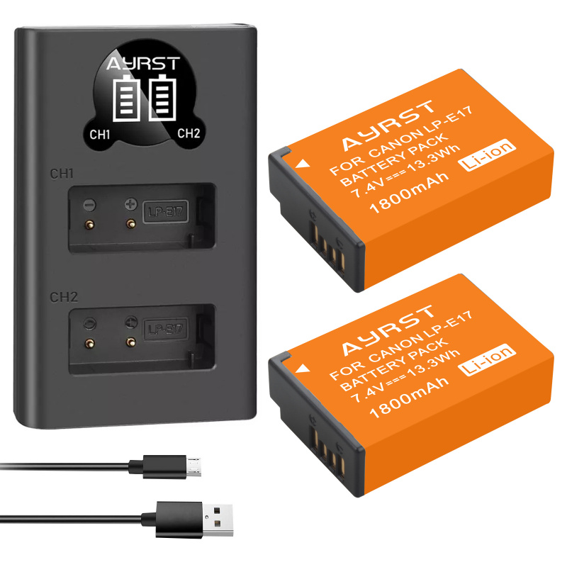 2 件裝 LPE17 LP E17 LP-E17 電池 + LED USB 雙充電器，適用於佳能 EOS 200D M3 M6 750D 760D T6i T6s 800D 8000D Kiss X8i 相機
