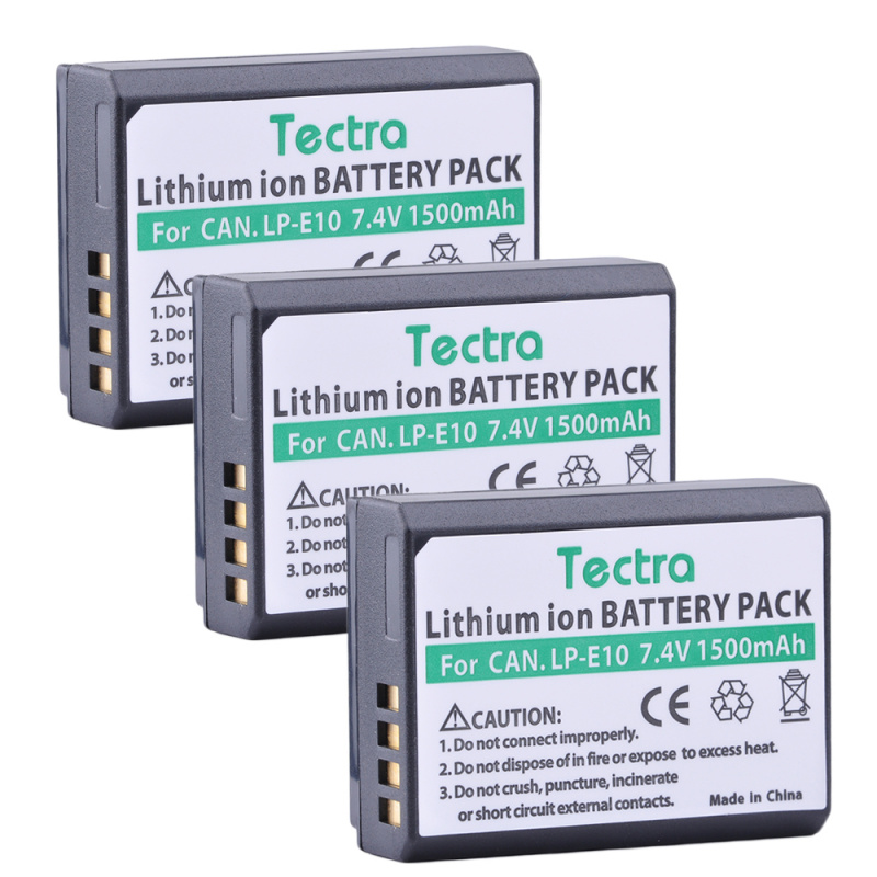 Tectra 3 件裝 LP-E10 LPE10 LP E10 鋰離子電池 + USB 雙充電器適用於佳能 1100D 1200D 1300D Rebel T3 T5 KISS X50 X70