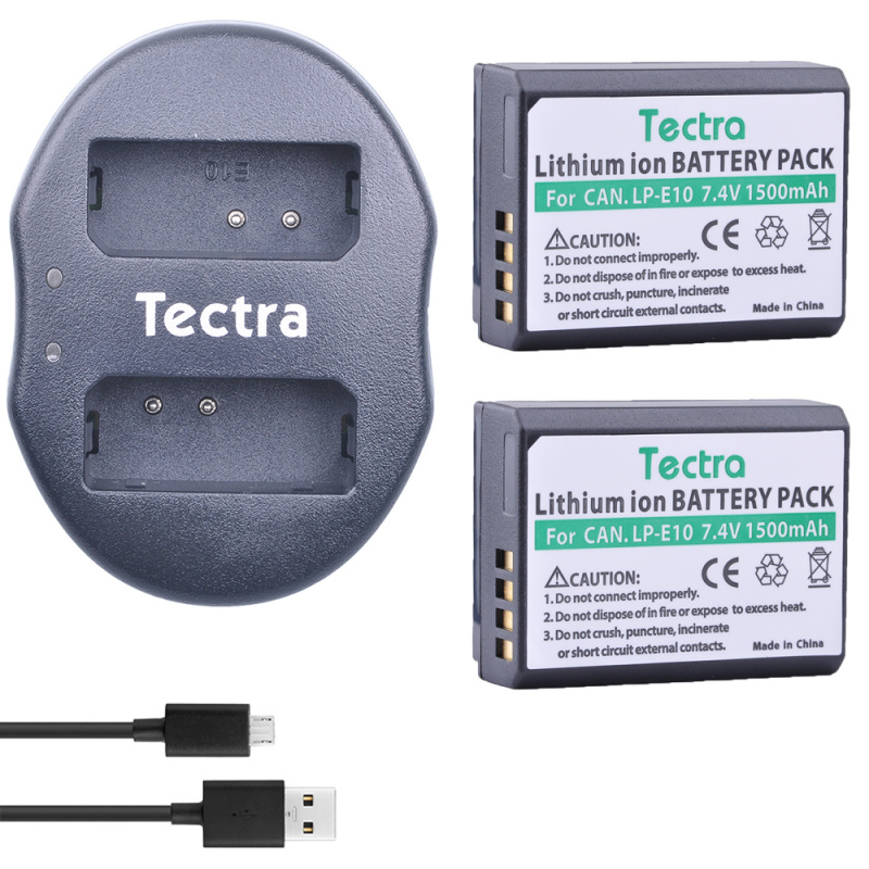 Tectra 2 件 LP-E10 LPE10 LP E10 鋰離子電池 + USB 雙充電器適用於佳能 1100D 1200D 1300D Rebel T3 T5 KISS X50 X70