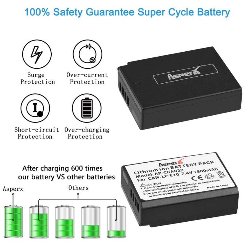 1800mAh LP-E10 Bateria LP E10 LPE10 可充電鋰離子電池適用於佳能 EOS 1100D 1200D Kiss X50 X70 Rebel T3 T5 相機零件