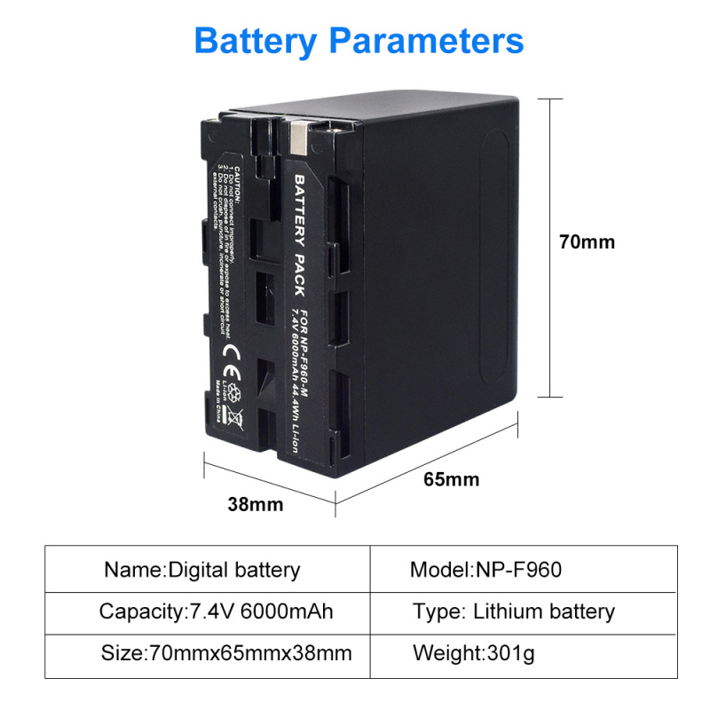 PALO 6000mAh NP-F970 NP-F960 F960 F970 電池，帶 USB 充電輸出，適用於 Sony NP F960 F970 F550 F750 F770 MC1500C DCR-SC100