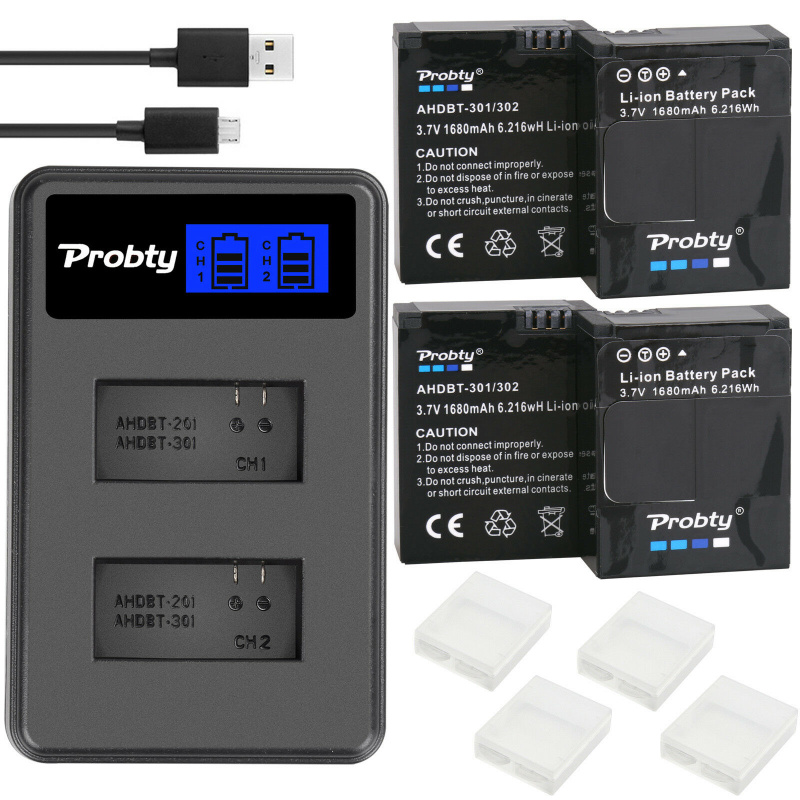 Original probty For GoPro Hero3 Hero3+ hero 3 hero 3+ battery +LCD dual charger for go pro AHDBT-301