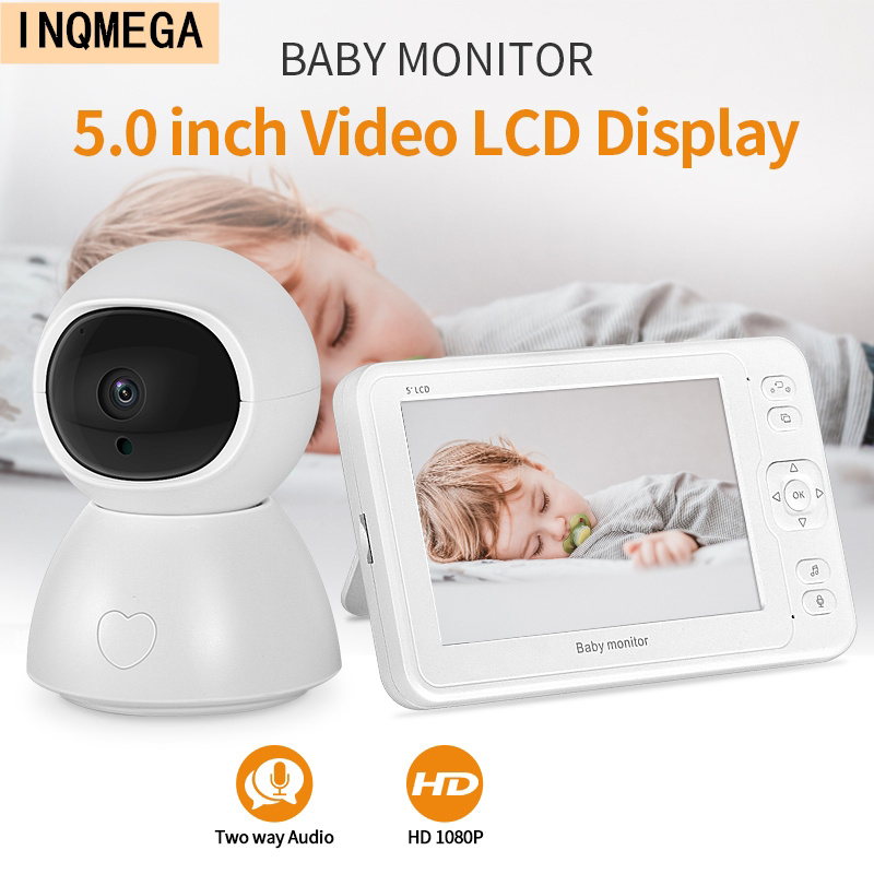 INQMEGA 嬰兒監視器 2MP 高清夜視雙向通話 5 英寸保姆攝像機 8 搖籃曲錄製和播放帶 SD 卡