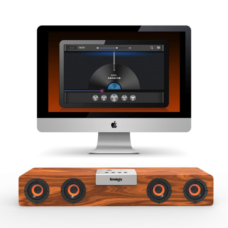 便攜式 HiFi 揚聲器無線藍牙兼容桌面木製揚聲器音樂 SoundBar 支持 TF 卡 AUX 免提電視