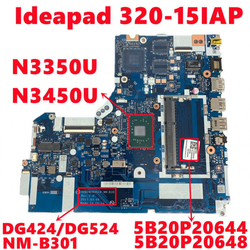 筆記本電腦5B20P20644 5B20P20648 適用於聯想 Ideapad 320-15IAP 筆記本電腦主板 DG424 DG524 NM-B301 帶 N3350U N3450U CPU 全面測試OK