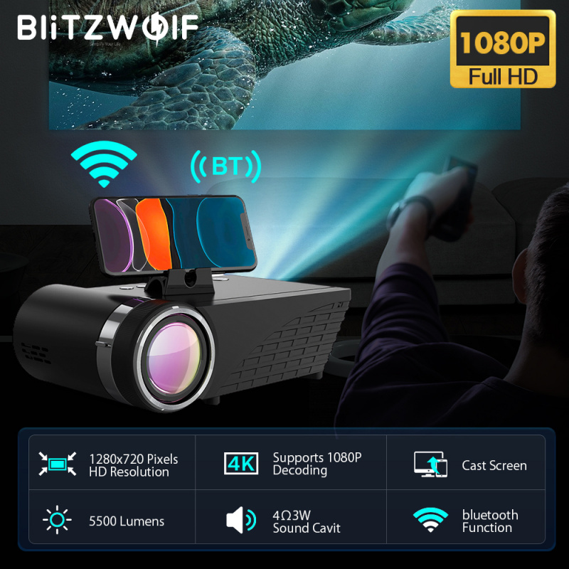 投影機BlitzWolf BW-VP8 WIFI 投影儀 5500 流明液晶 LED 投屏藍牙耳機聲音無線電話同屏全高清 1080P