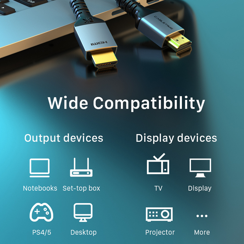 筆記本電腦CABLETIME 8K HDMI 電纜，適用於筆記本電腦 HDMI 2.1 電纜 8K 60Hz HDR，適用於 Macbook Air HDMI 分配器數字電纜 C388