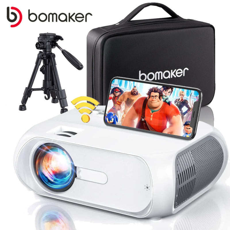 投影機BOMAKER LED 投影儀安卓 WIFI 全高清支持 1080P 300 英寸大屏幕投影儀家庭影院視頻投影儀帶支架