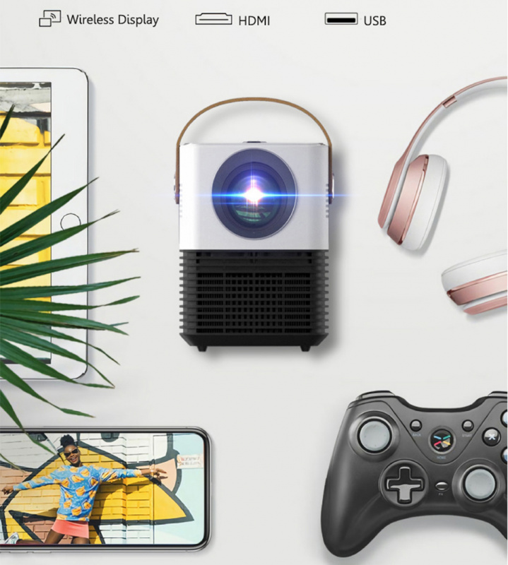 投影機WZATCO V1 袖珍投影儀家庭影院帶 USB 視頻 LED 迷你投影儀選項 Android 6.0 帶數字梯形校正