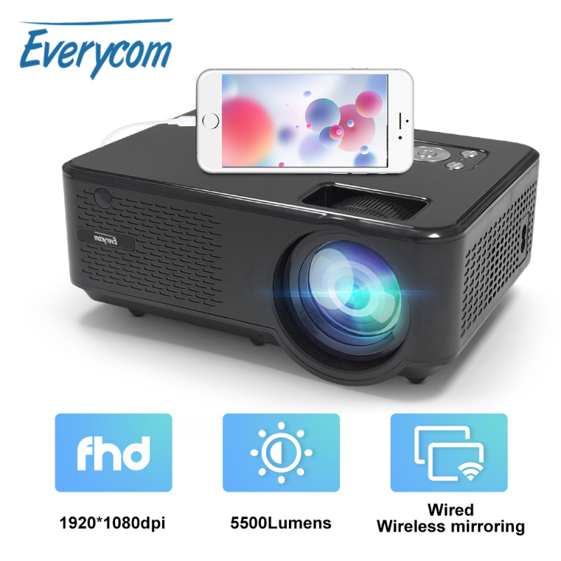 投影機Everycom M8 1080P Mini LED Home Cinema Video Projector Full HD 5500 Lumens 5G WIFI Multiscreen SmartPhone LCD