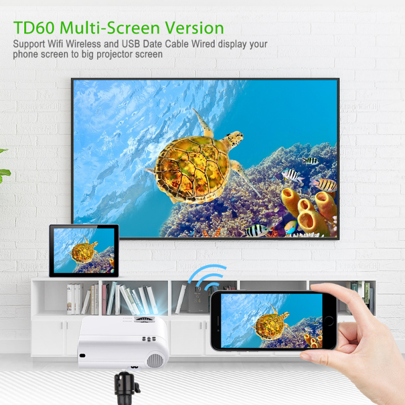 投影機ThundeaL 迷你投影儀 TD60 全高清 1080P 視頻 LED WiFi 安卓投影儀智能手機 3D 家庭影院視頻便攜式投影儀